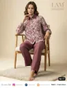 Women's 2-Piece Printed Lounge Wear Set | Crush Linen Button-Down Shirt & Trousers - Style 5617