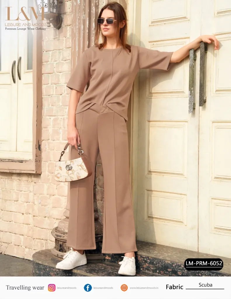 L&M Premium Scuba Travelling Wear Wide-Leg Co-ord Set - Style LM-PRM-6052 (M)