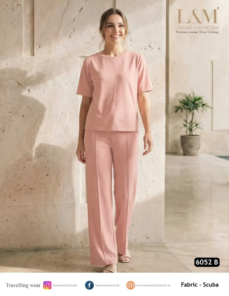 L&M Dusty Rose Scuba Travelling Wear Seamed Co-ord Set - Style 6052 B (M)