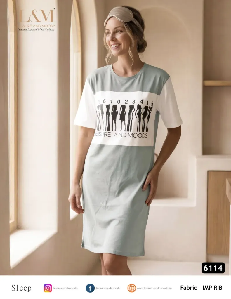 L&M IMP RIB Sage Green Graphic Sleep Nightshirt - Style 6114 (M)