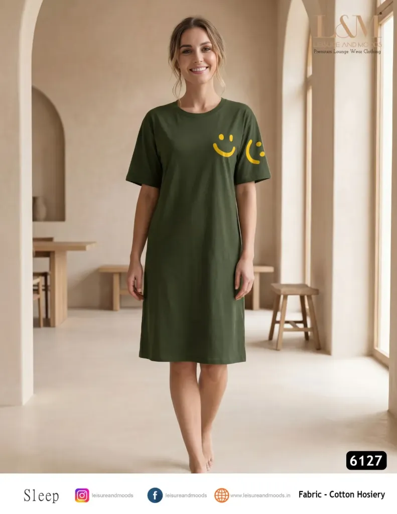 L&M Cotton Hosiery Smiley Graphic Sleep Nightshirt - Style 6127 (L)