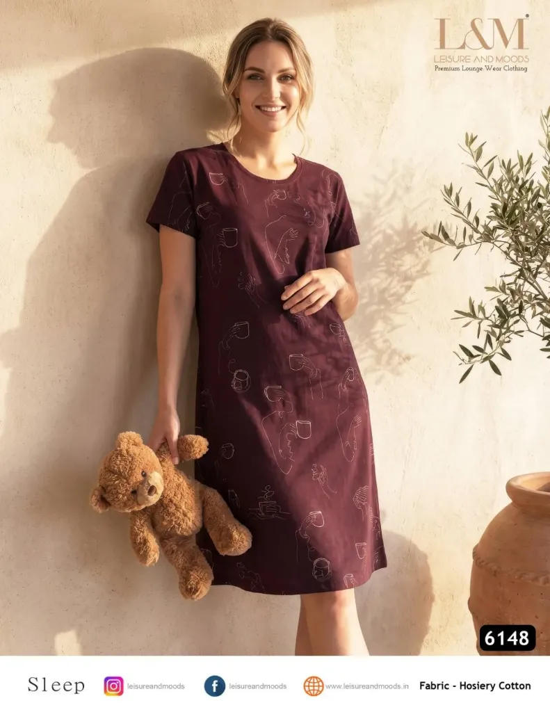 L&M Deep Plum Abstract Line Art Sleep Nightshirt - Style 6148 (M)