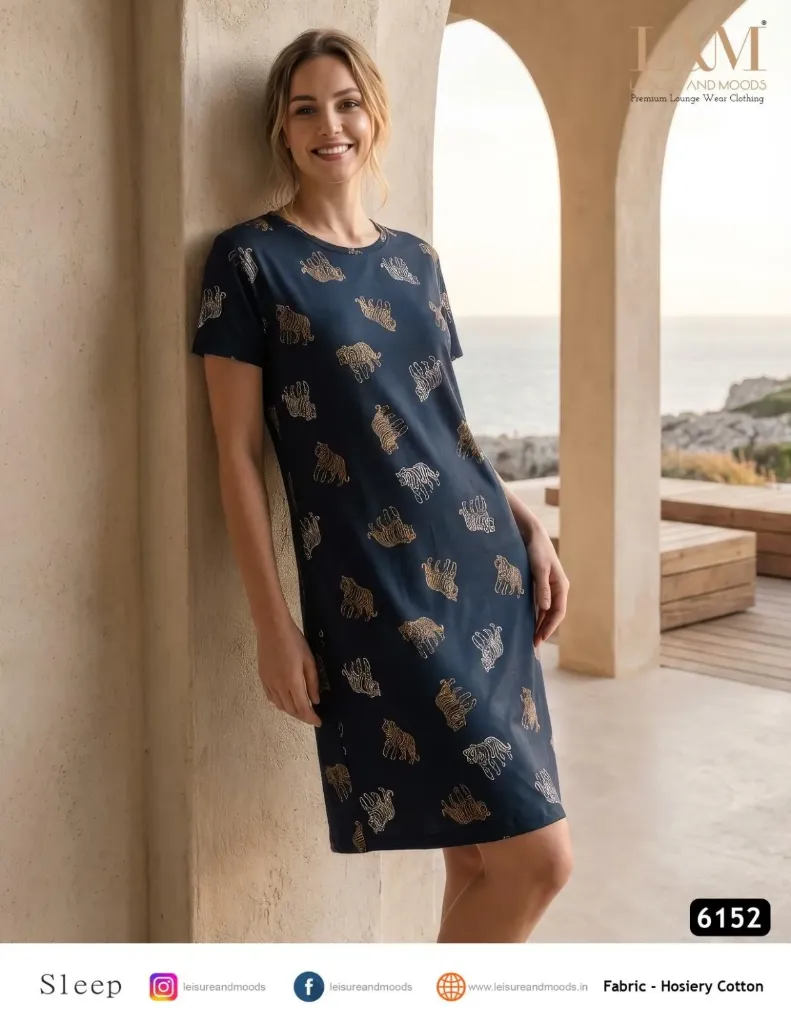 L&M Navy Hosiery Cotton Tiger Print Sleep Nightshirt - Style 6152 (M)