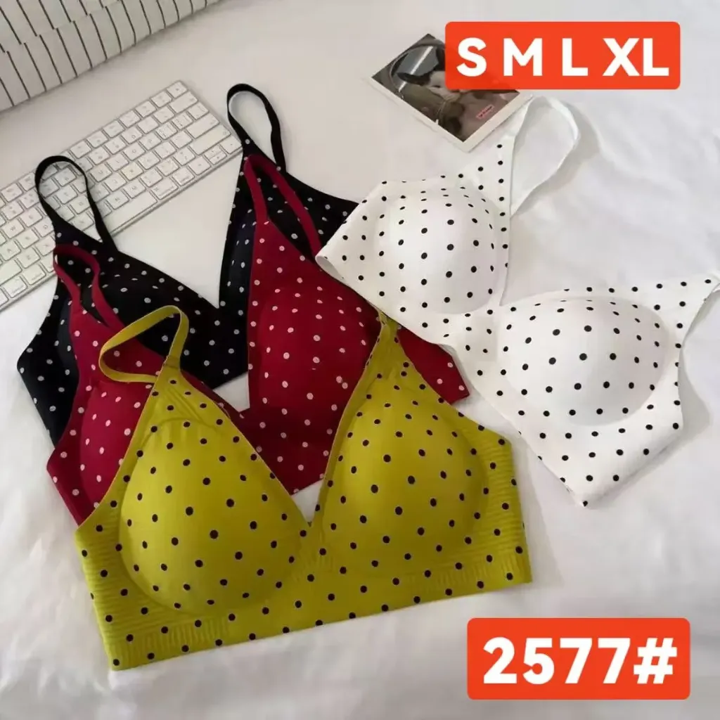 Polka Dot seamless bra Pulnge neck (32B, white)