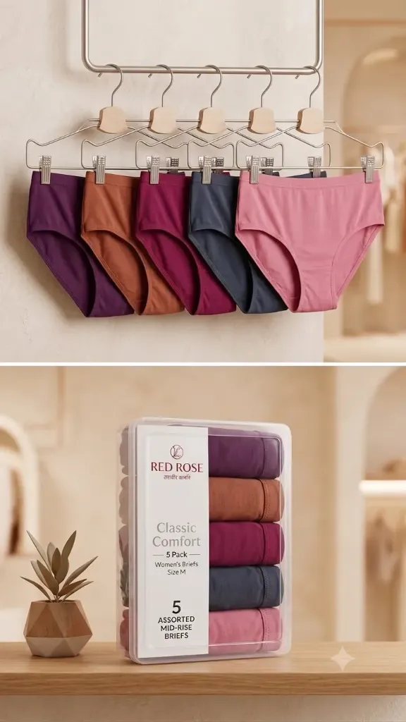 RedRose Pack Of 5 Panty Solid Colors M to 3XL